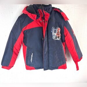 Spider-Man Marvel 7 Boys Red and Blackish Blue Kids Padded Jacket w Hood